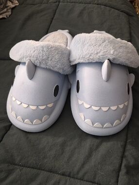 Adult Light Blue Shark Slippers